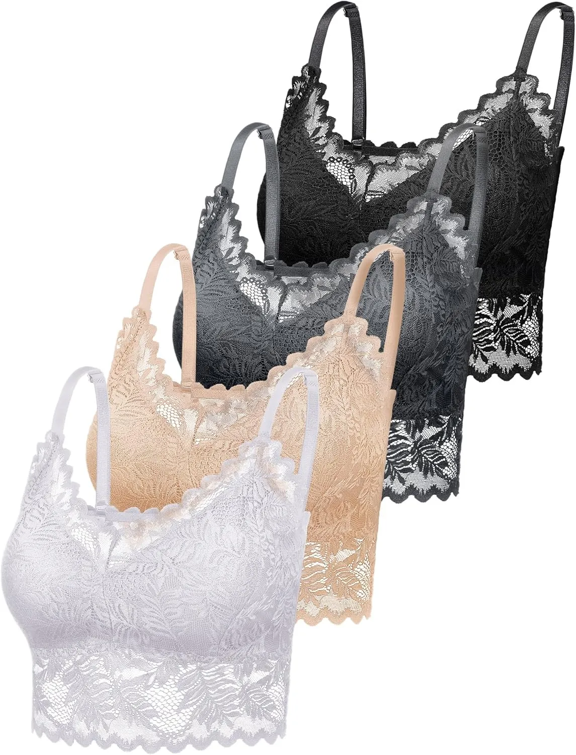 Geyoga 4 Pcs Lace Bralette for Women V Neck Lace Camisole Adjustable Spaghetti Strap Crop Top Half Top