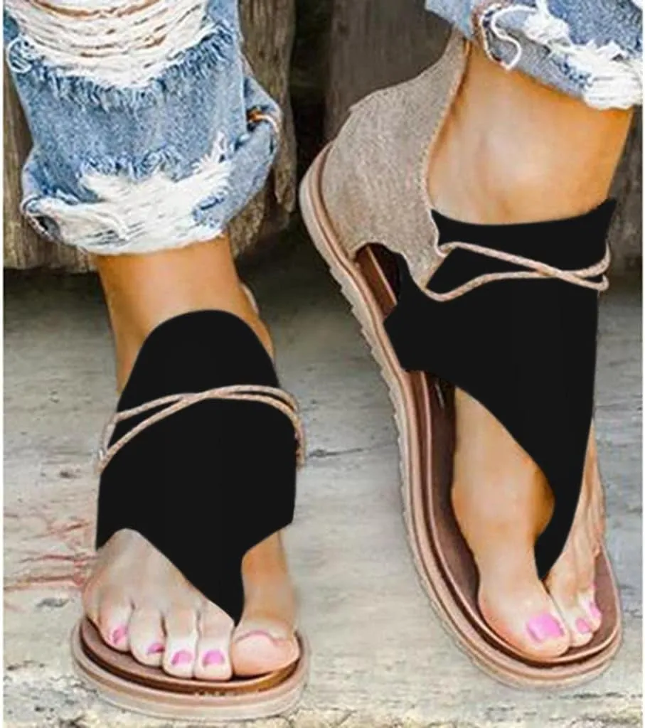Gibobby Sandals for Women Comfy Flat Summer Casual Elastic Flat Sandals Summer Beach Vocation Ankle Strap Flip Flop