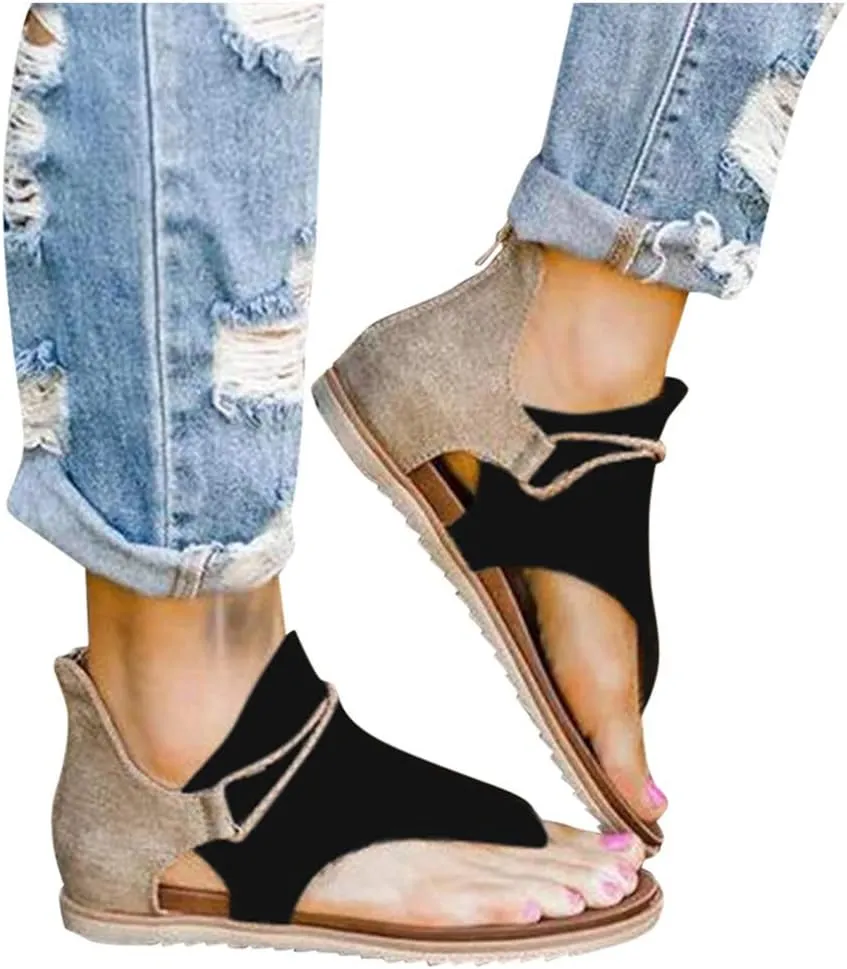 Gibobby Sandals for Women Comfy Flat Summer Casual Elastic Flat Sandals Summer Beach Vocation Ankle Strap Flip Flop
