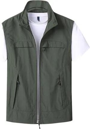 Gihuo Mens Casual Lightweight Travel Vest Summer Utility Safari Vest Sleeveless Jackets for Travel Hiking Fishing