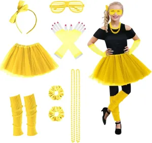 Girls 80s Outfit Costume Accessories 7pcs 70s 1980s 90s Costumes