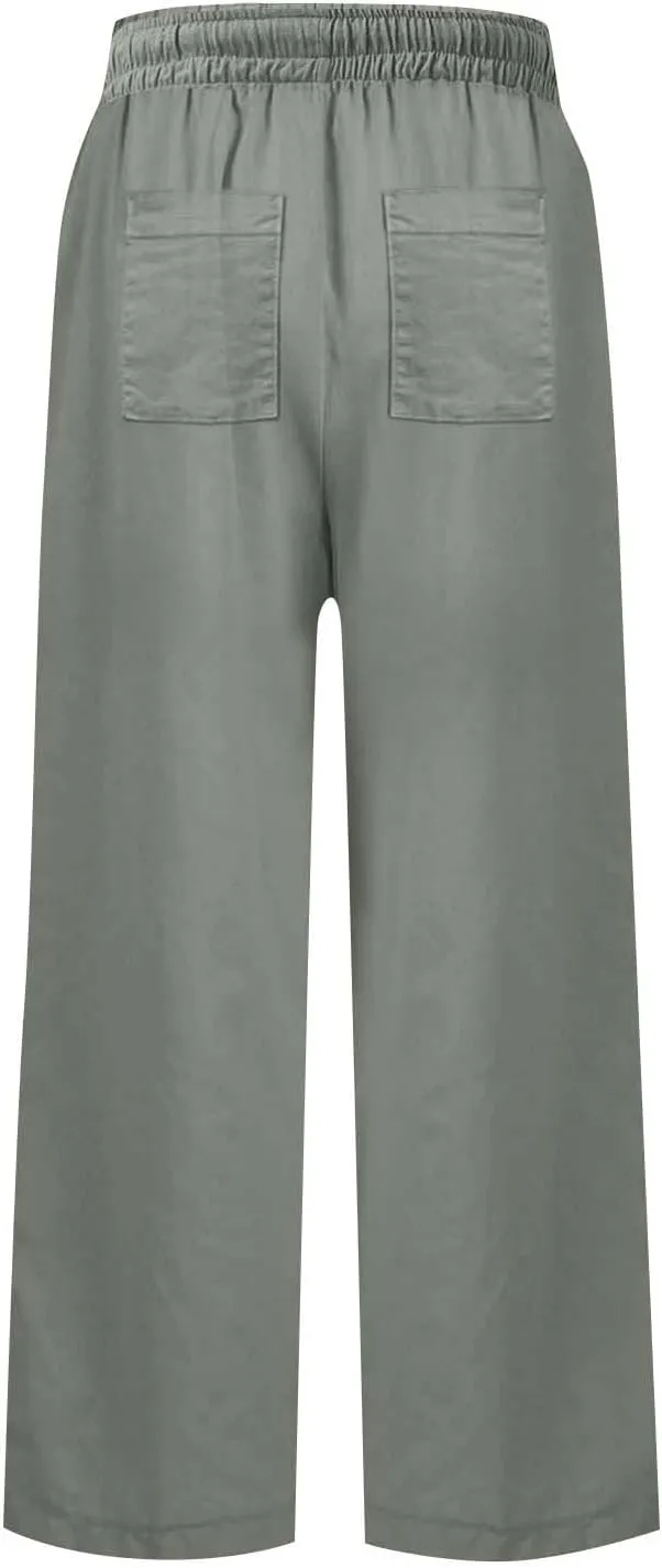 GOFULY Linen Pants for Women Casual Wide Straight Leg High Rise Casual Palazzo Pants 2025 Summer Solid Trousers with Pockets
