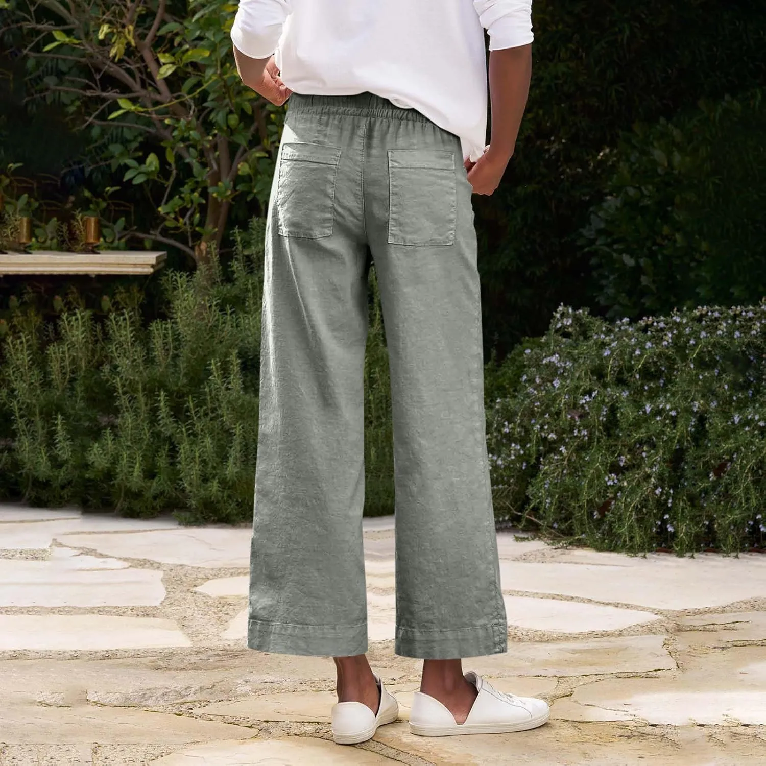 GOFULY Linen Pants for Women Casual Wide Straight Leg High Rise Casual Palazzo Pants 2025 Summer Solid Trousers with Pockets