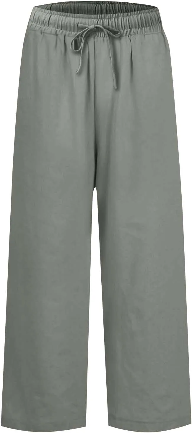 GOFULY Linen Pants for Women Casual Wide Straight Leg High Rise Casual Palazzo Pants 2025 Summer Solid Trousers with Pockets