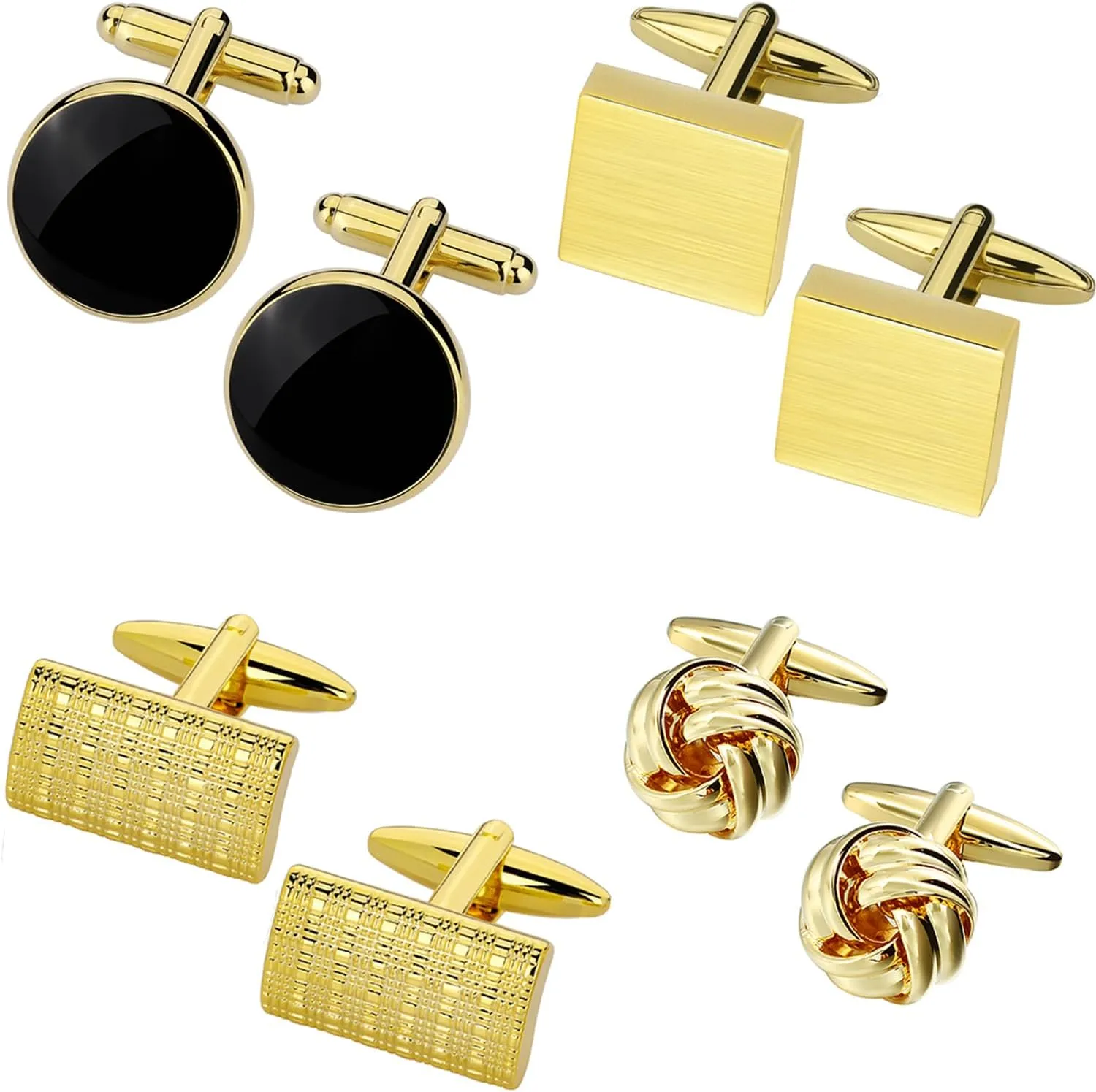 Gold Cufflinks for Men Set of 4, TAIGRAMA Classic Cuff Links Mens 4 Pairs as Wedding Business Birthday Gift Gold CuffLink for Groom Father Husband Boyfriend