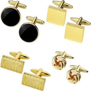 Gold Cufflinks for Men Set of 4, TAIGRAMA Classic Cuff Links Mens 4 Pairs as Wedding Business Birthday Gift Gold CuffLink for Groom Father Husband Boyfriend