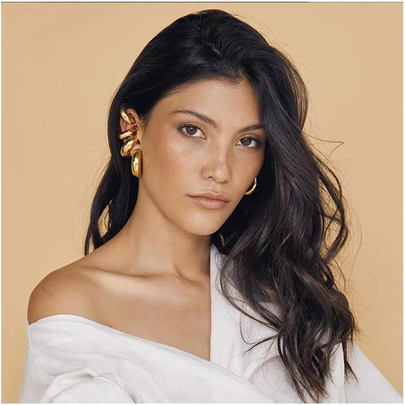 Gold Ear Cuff Earrings for Women Chunky Round Huggie Hoop Earrings Non-Piercing Cuff Earrings Minimalism Ear Clip Earrings for Women