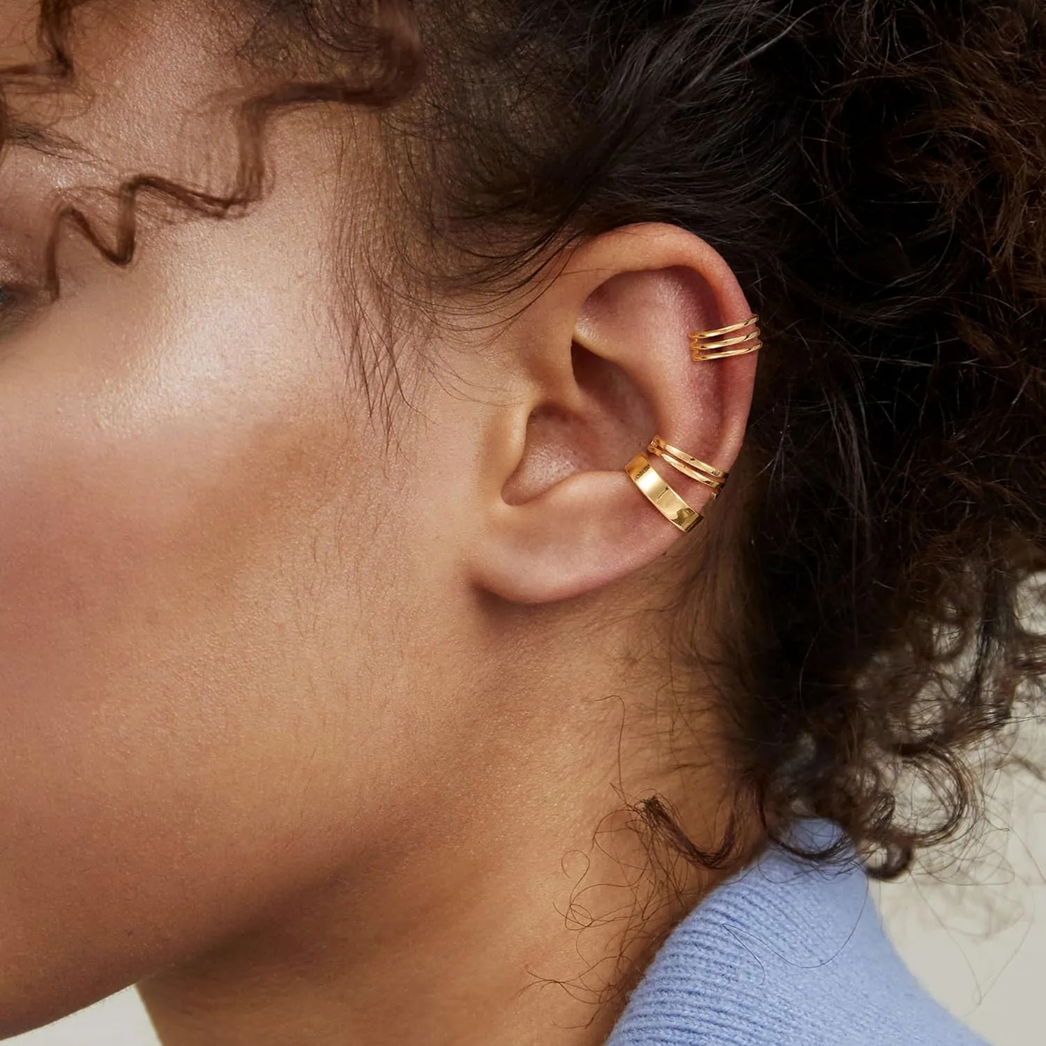 Gold Ear Cuff Set - Non Piercing Ear Cuffs for Women - Trendy Clip On Earrings