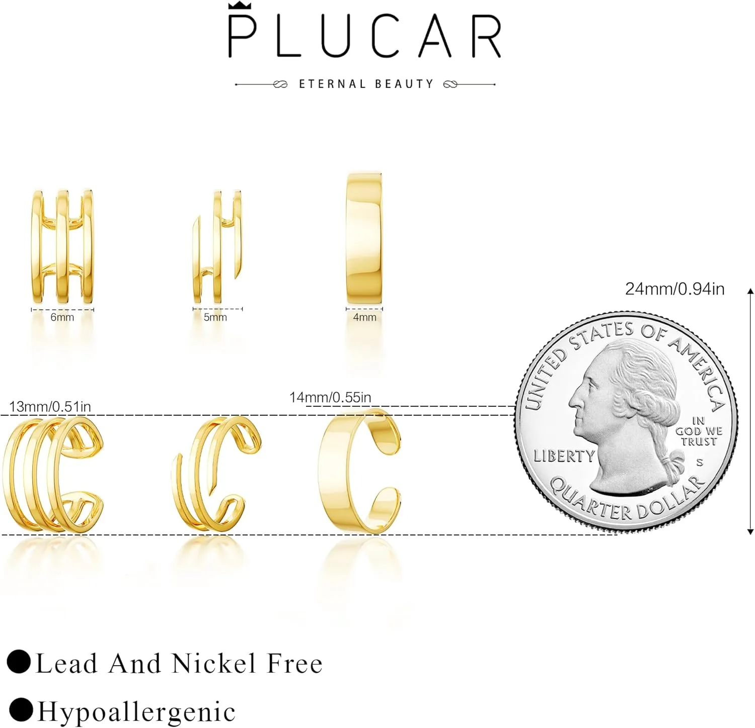 Gold Ear Cuff Set - Non Piercing Ear Cuffs for Women - Trendy Clip On Earrings