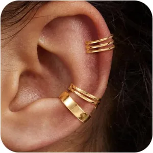 Gold Ear Cuff Set - Non Piercing Ear Cuffs for Women - Trendy Clip On Earrings
