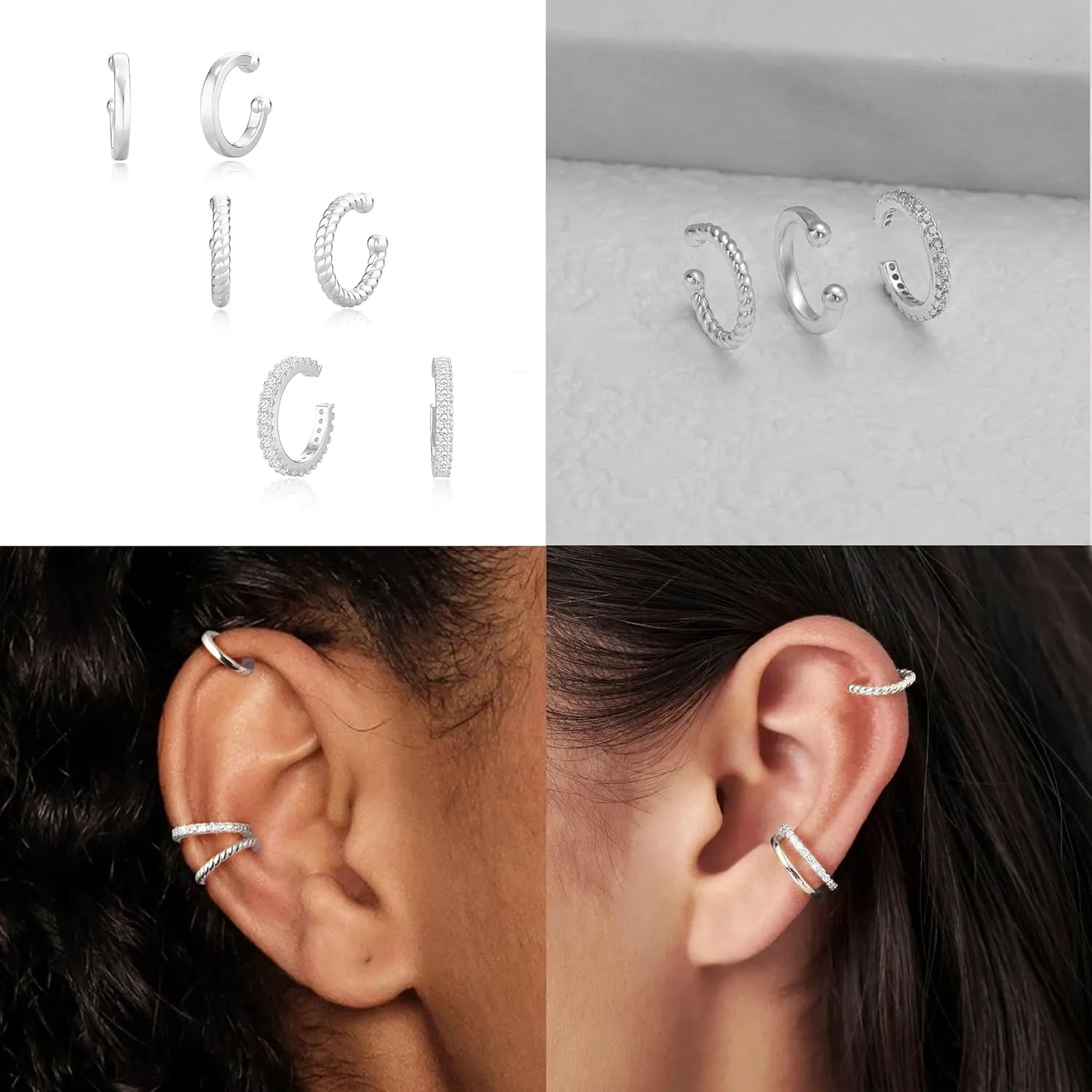 Gold Ear Cuffs for Women Non Piercing, 14K Gold Plated/925 Sterling Silver Ear Cuff Earrings for Women Cartilage Clip On Earrings Trendy Thin Cubic Zirconia Huggie Ear Cuffs for Women Jewelry Gift