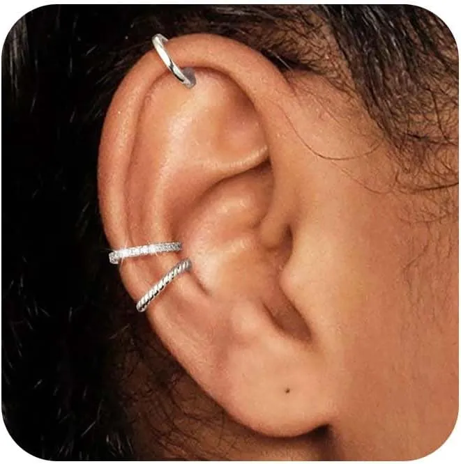 Gold Ear Cuffs for Women Non Piercing, 14K Gold Plated/925 Sterling Silver Ear Cuff Earrings for Women Cartilage Clip On Earrings Trendy Thin Cubic Zirconia Huggie Ear Cuffs for Women Jewelry Gift