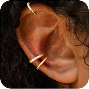 Gold Ear Cuffs for Women Non Piercing, 14K Gold Plated/925 Sterling Silver Ear Cuff Earrings for Women Trendy Thin Cubic Zirconia Huggie Hoop Cartilage Earring Ear Cuffs Jewelry Gift