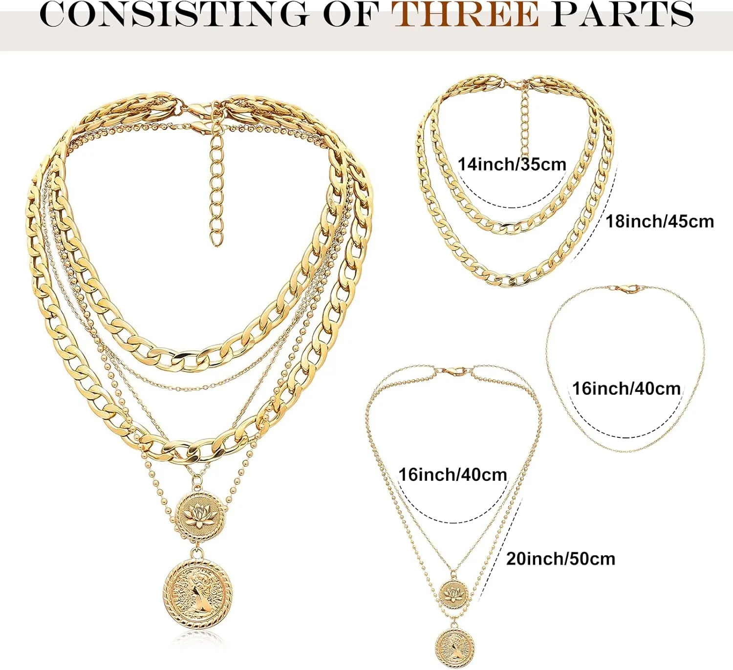 Gold Layered Necklaces for Women Chunky Choker Link Chain Trendy Retro Coin 14K Pendant Necklace Handmade Dainty Layering Poppy Lotus Rose Birth Flower Necklaces Gift