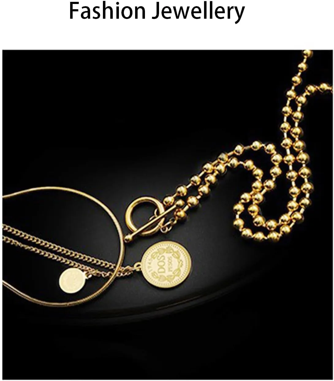 Gold Necklace for Women Layered Necklaces Portrait Coin Necklace Fashion Gold Beaded Necklace 18K Gold Plated Heart Pendent Necklace Classic Gold Pendant Necklace