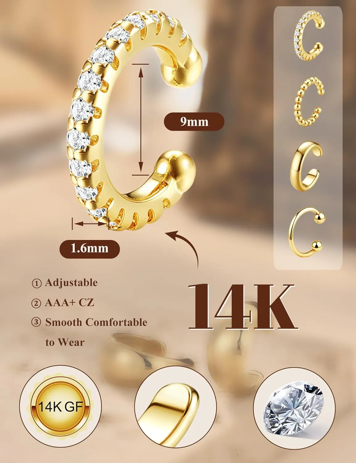 Gold Plated Ear Cuff Earrings for Women Non Piercing - Hypoallergenic Ear Cuffs Silver/Gold Non Tarnish Clip on Cartilage Earrings Fake Earring Set Trendy Jewelry 4Pairs