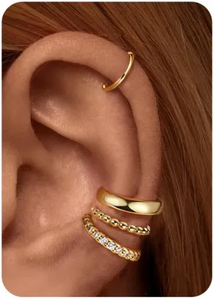 Gold Plated Ear Cuff Earrings for Women Non Piercing - Hypoallergenic Ear Cuffs Silver/Gold Non Tarnish Clip on Cartilage Earrings Fake Earring Set Trendy Jewelry 4Pairs