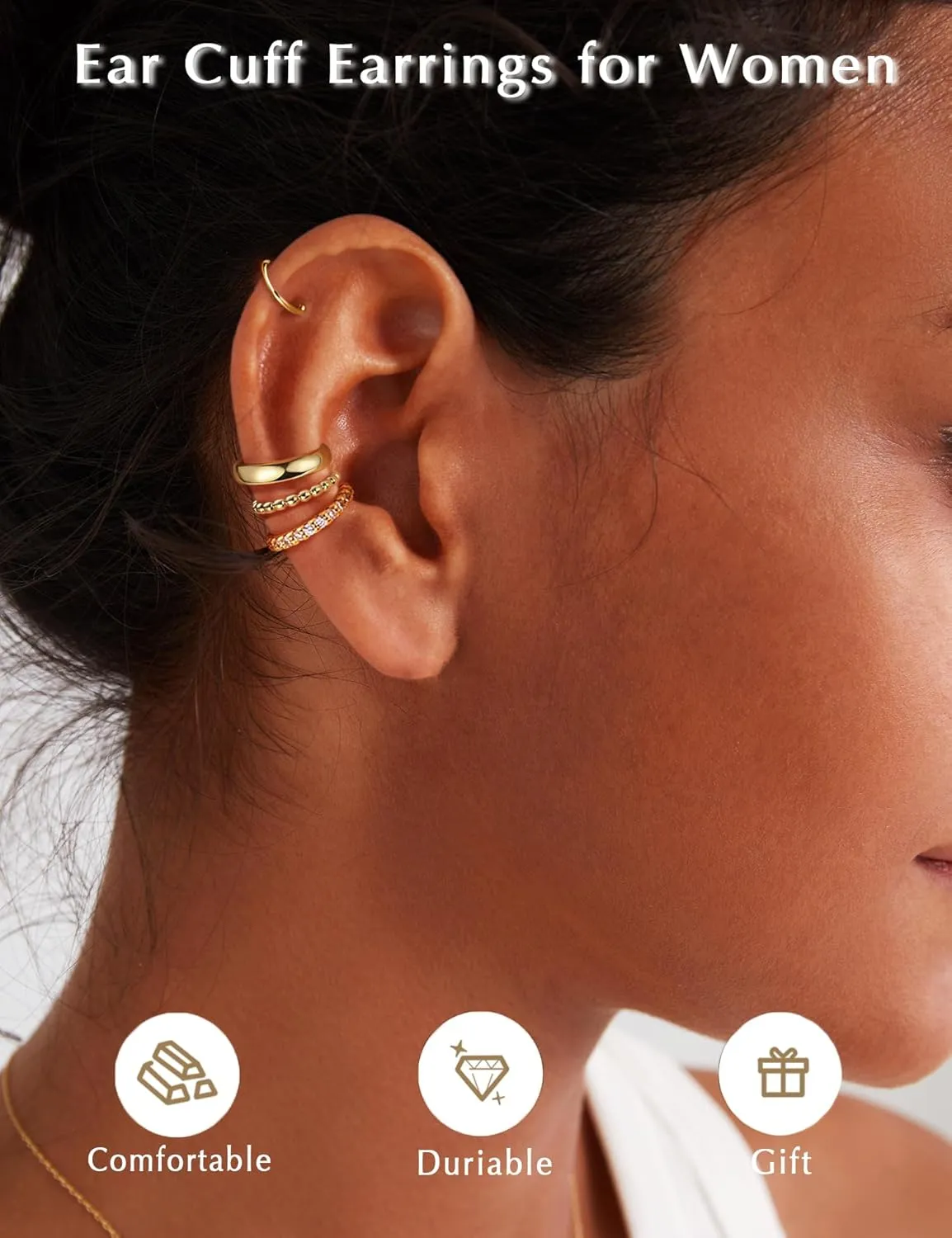 Gold Plated Ear Cuff Earrings for Women Non Piercing - Hypoallergenic Ear Cuffs Silver/Gold Non Tarnish Clip on Cartilage Earrings Fake Earring Set Trendy Jewelry 4Pairs