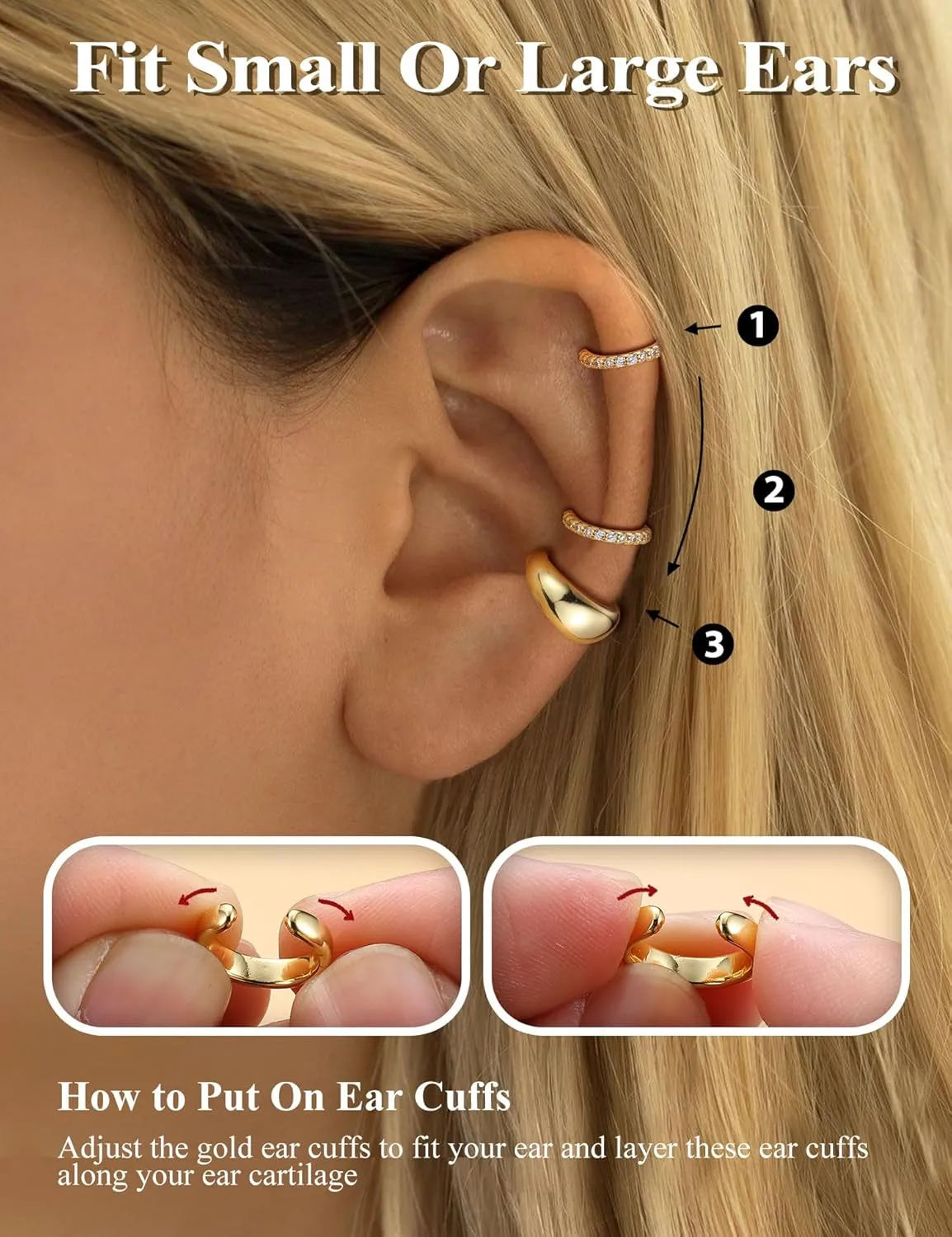 Gold Plated Ear Cuff Earrings for Women Non Piercing - Hypoallergenic Ear Cuffs Silver/Gold Non Tarnish Clip on Cartilage Earrings Fake Earring Set Trendy Jewelry 4Pairs