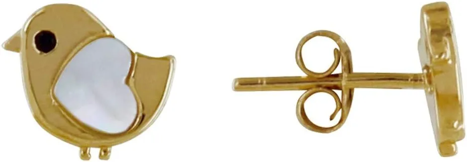 Gold Plated Earrings Little Bird and Resin Heart