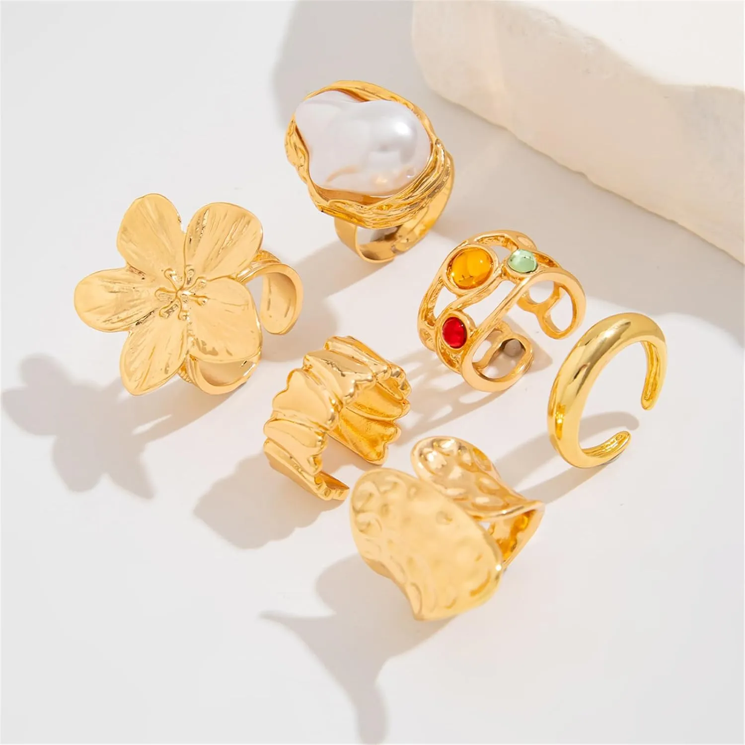 Gold Stackable Rings Set for Women Non Tarnish 18K Gold Plated Adjustable Open Stacking Knuckle Ring Chunky Joint Finger Midi Rings Pack Dainty Simple Statement Jewelry
