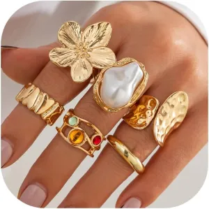 Gold Stackable Rings Set for Women Non Tarnish 18K Gold Plated Adjustable Open Stacking Knuckle Ring Chunky Joint Finger Midi Rings Pack Dainty Simple Statement Jewelry