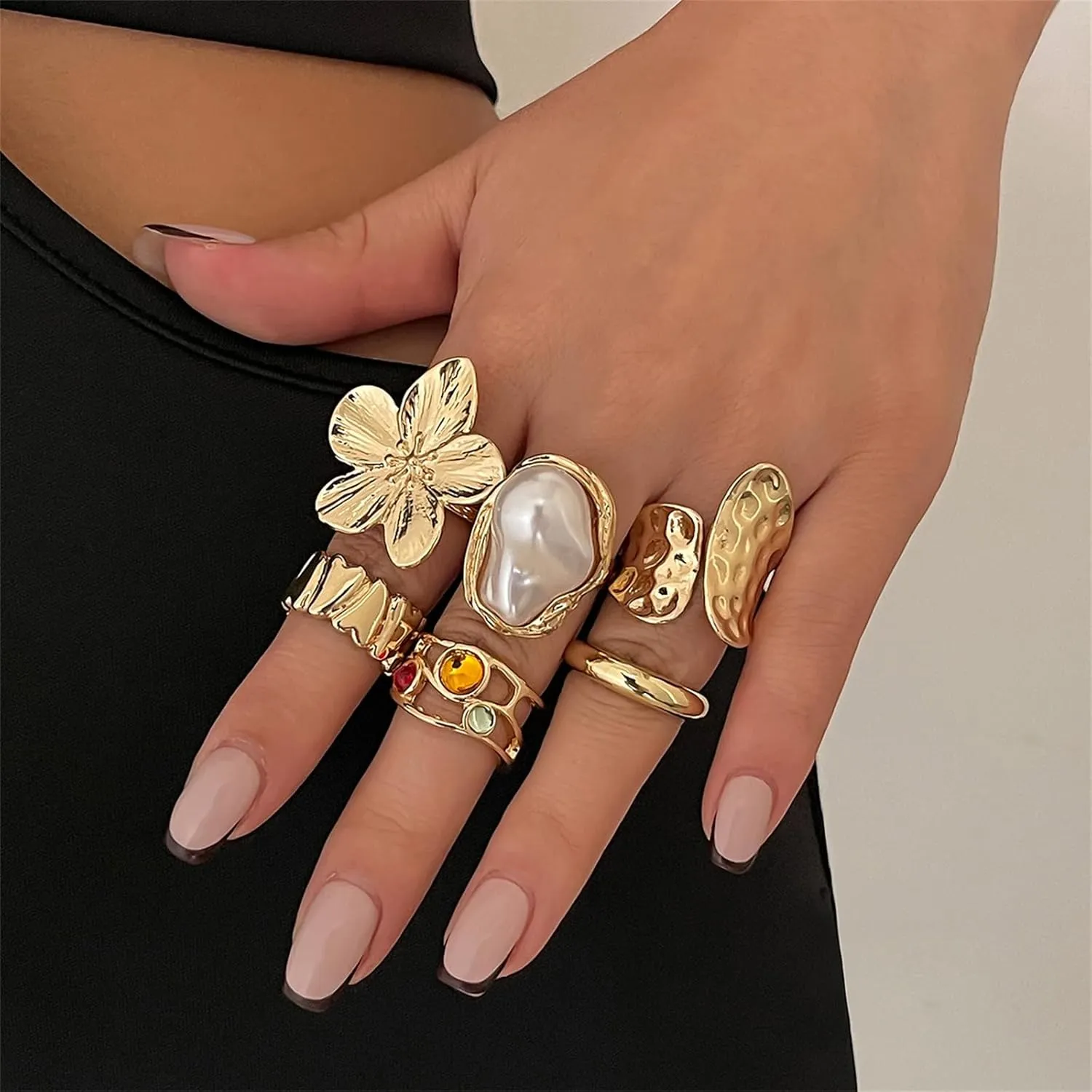 Gold Stackable Rings Set for Women Non Tarnish 18K Gold Plated Adjustable Open Stacking Knuckle Ring Chunky Joint Finger Midi Rings Pack Dainty Simple Statement Jewelry