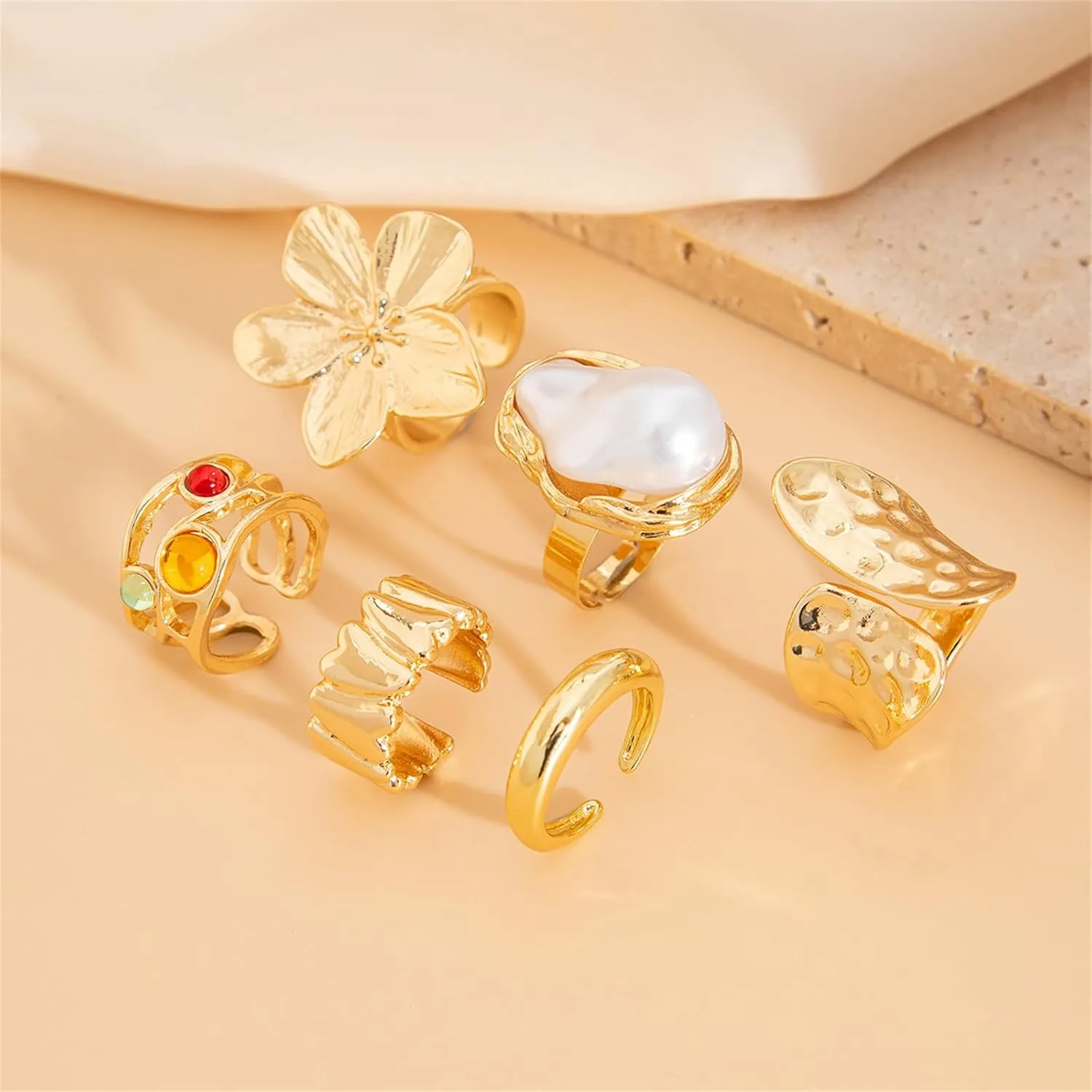Gold Stackable Rings Set for Women Non Tarnish 18K Gold Plated Adjustable Open Stacking Knuckle Ring Chunky Joint Finger Midi Rings Pack Dainty Simple Statement Jewelry