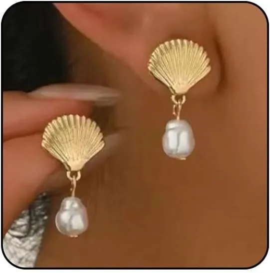 Gold Starfish Earrings Beach Jewelry for Women Pearl Sea Shell Earrings Dangle Silver Seashell Earring Vacation Summer Jewelry