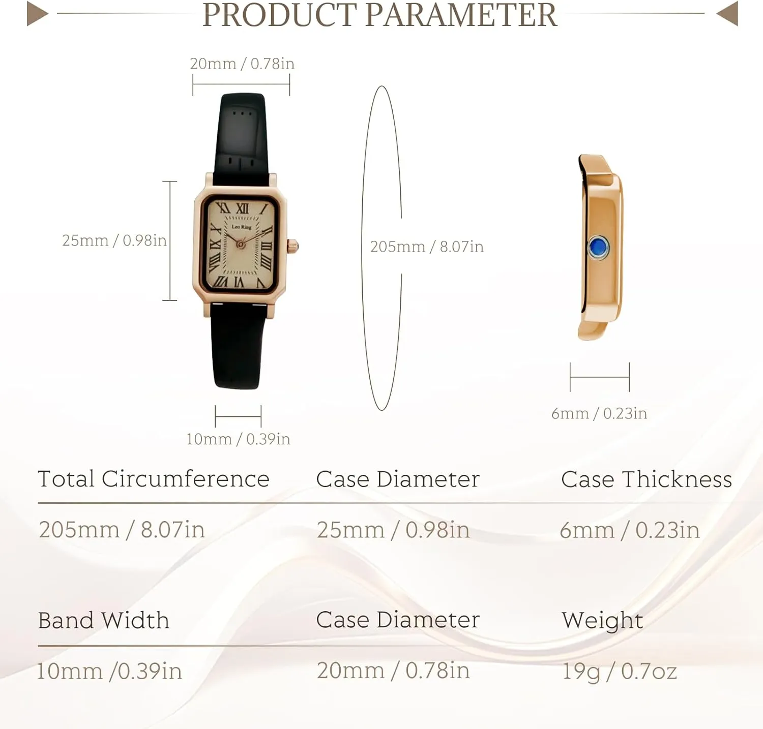 Gold Watches for Women Luxury Analog Wrist Watch Dainty Fashion Small Female Brown Leather Watch Rectangular Case Roman Dial