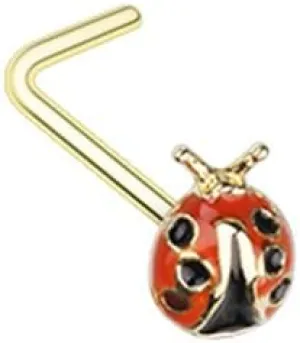 Golden Dainty Ladybug L-Shape Nose Ring