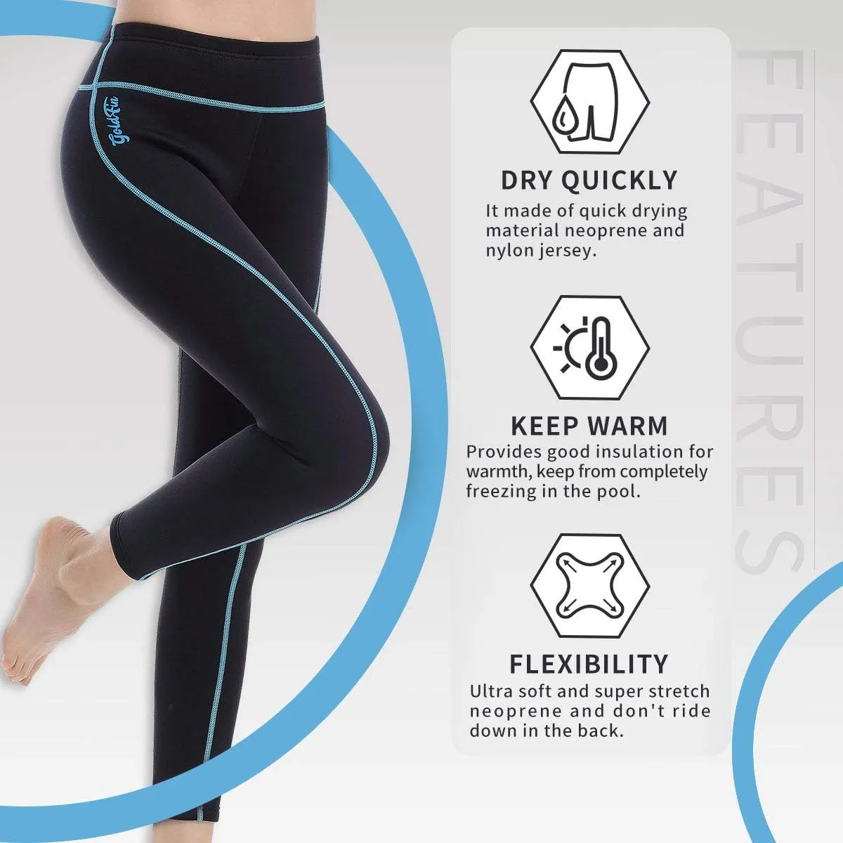 GoldFin Wetsuit Pants Women, 2mm Neoprene Pants Keep Warm for Water Aerobics Diving Surfing Swimming Snorkeling Scuba Kayaking Pants