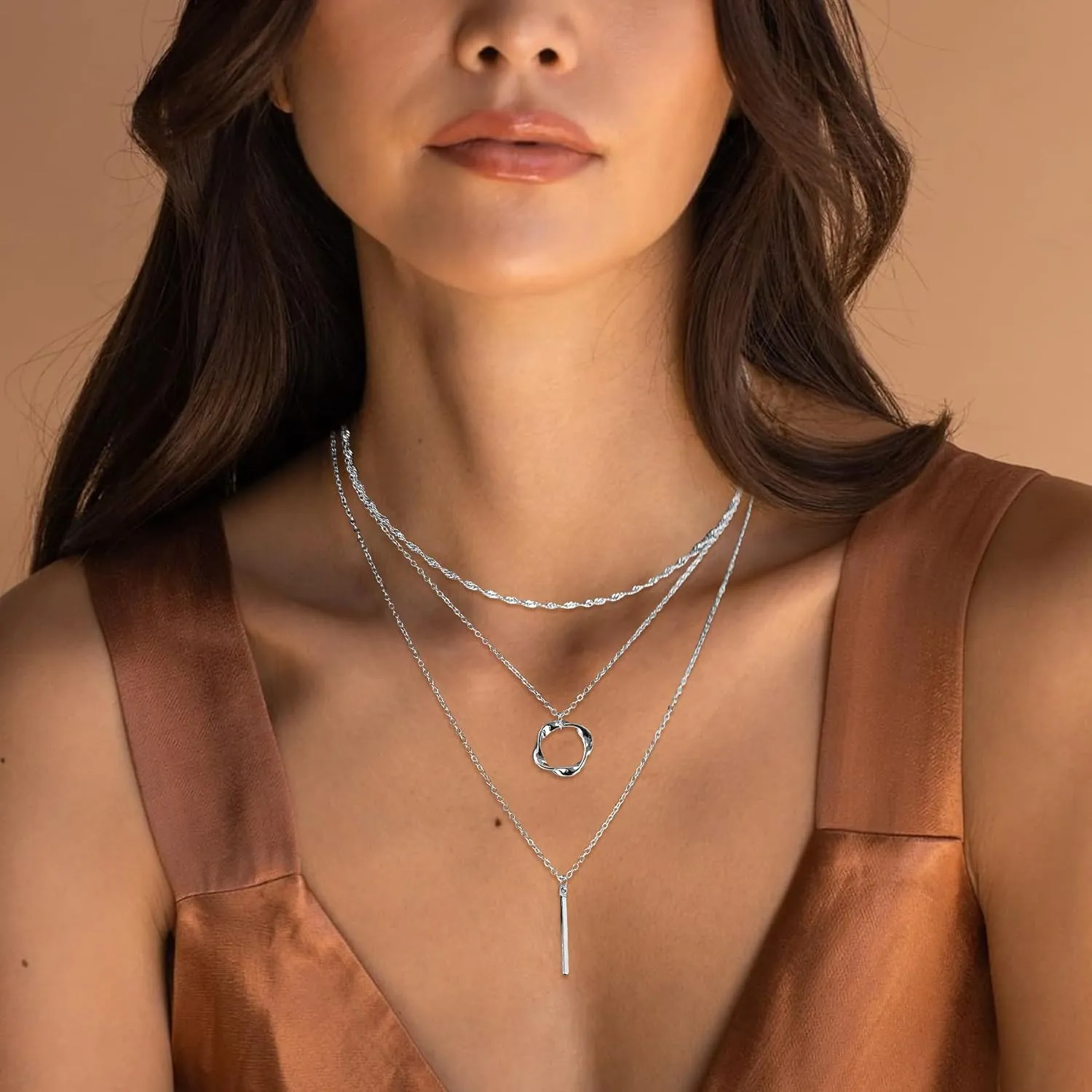Gold/Silver Layered Necklaces for Women,Dainty Gold/Silver Stackable Chain Necklace Sets,Layering Pendant Choker Necklace Trendy Jewelry