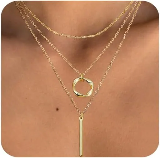 Gold/Silver Layered Necklaces for Women,Dainty Gold/Silver Stackable Chain Necklace Sets,Layering Pendant Choker Necklace Trendy Jewelry