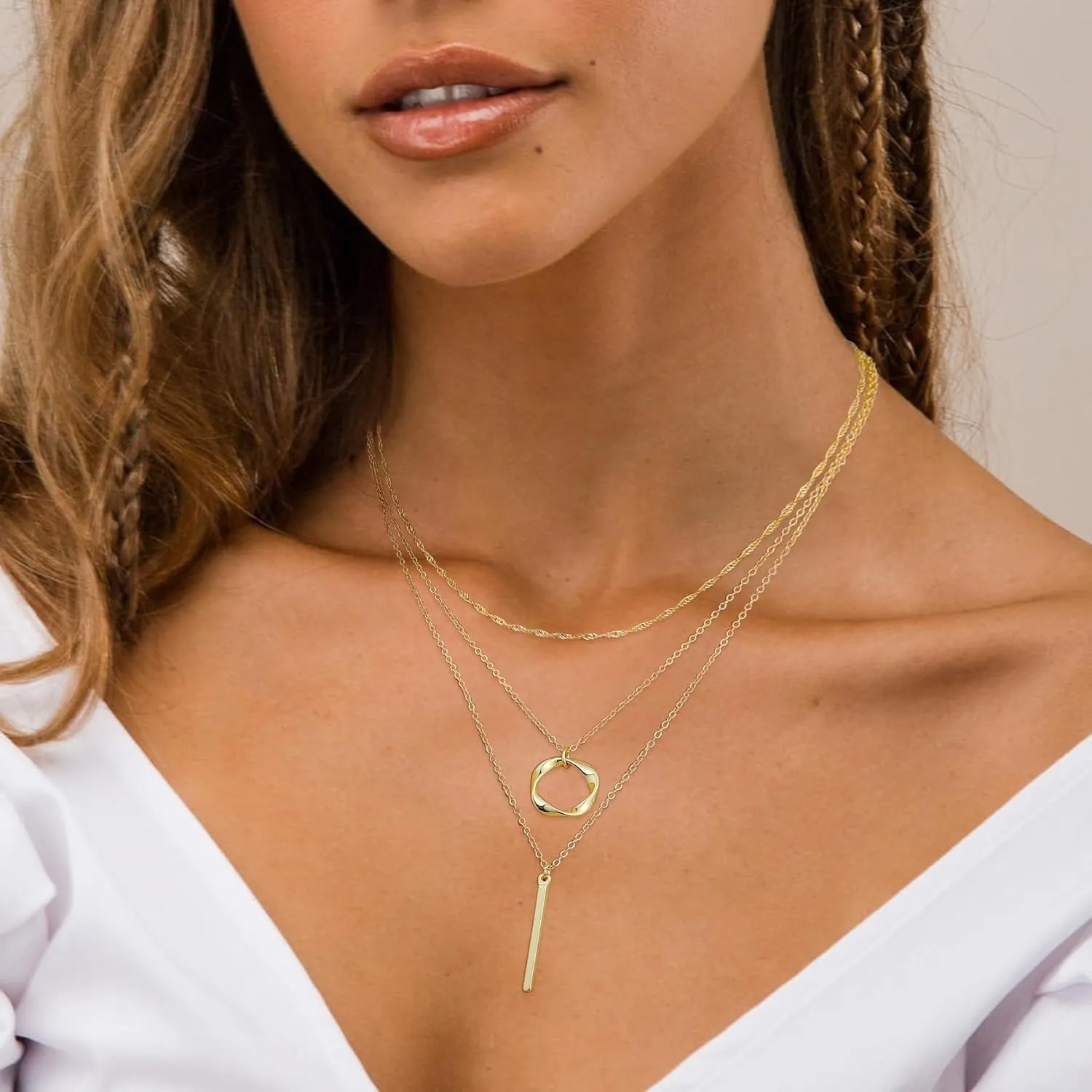 Gold/Silver Layered Necklaces for Women,Dainty Gold/Silver Stackable Chain Necklace Sets,Layering Pendant Choker Necklace Trendy Jewelry