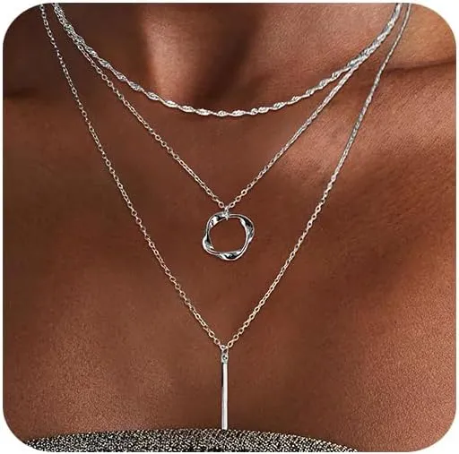 Gold/Silver Layered Necklaces for Women,Dainty Gold/Silver Stackable Chain Necklace Sets,Layering Pendant Choker Necklace Trendy Jewelry