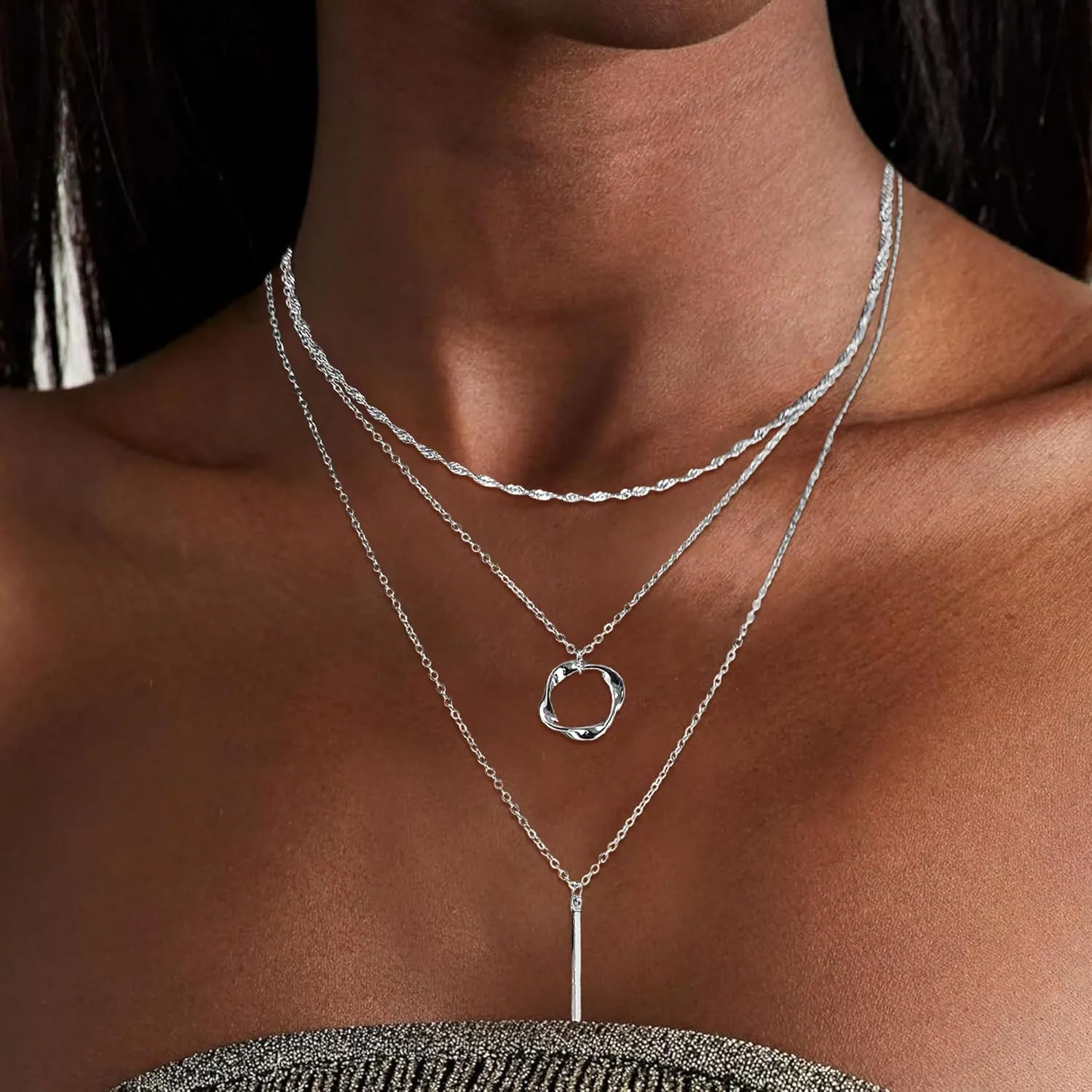 Gold/Silver Layered Necklaces for Women,Dainty Gold/Silver Stackable Chain Necklace Sets,Layering Pendant Choker Necklace Trendy Jewelry