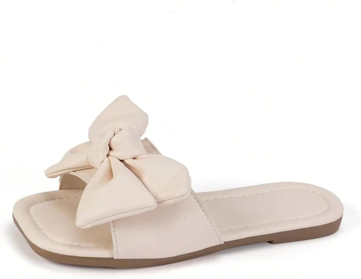 GORGLITTER Girl's Bow Tie Decor Single Band Flats Square Open Toe Pu Leather Slide Sandals