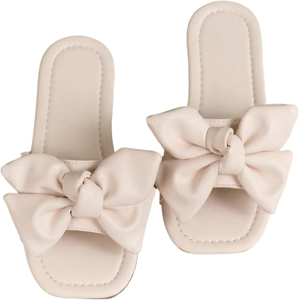 GORGLITTER Girl's Bow Tie Decor Single Band Flats Square Open Toe Pu Leather Slide Sandals