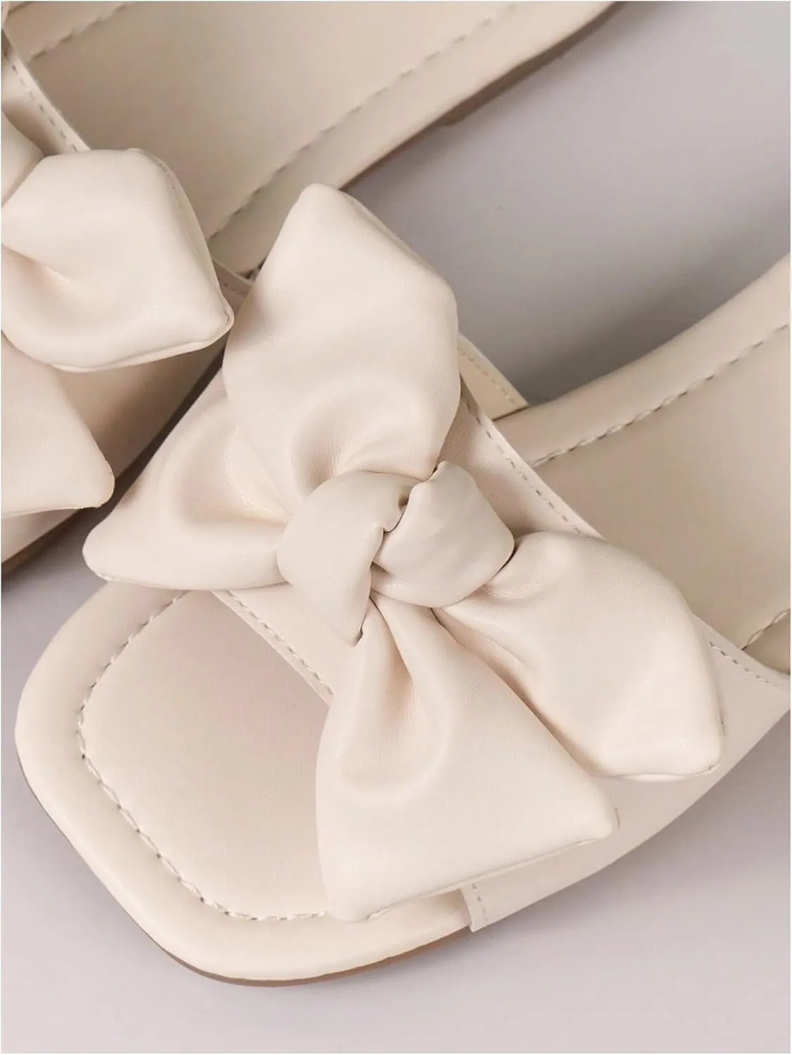 GORGLITTER Girl's Bow Tie Decor Single Band Flats Square Open Toe Pu Leather Slide Sandals