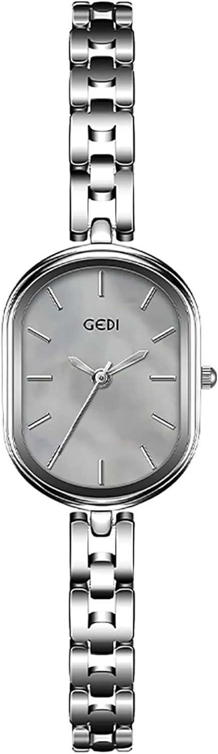 Gosasa Elegant Vintage Women's Dress Watch Minimalist Oval Dial Stainless Steel Bracelet Strap Exquisite Womens Quartz Waterproof Ladies Wrist Watch