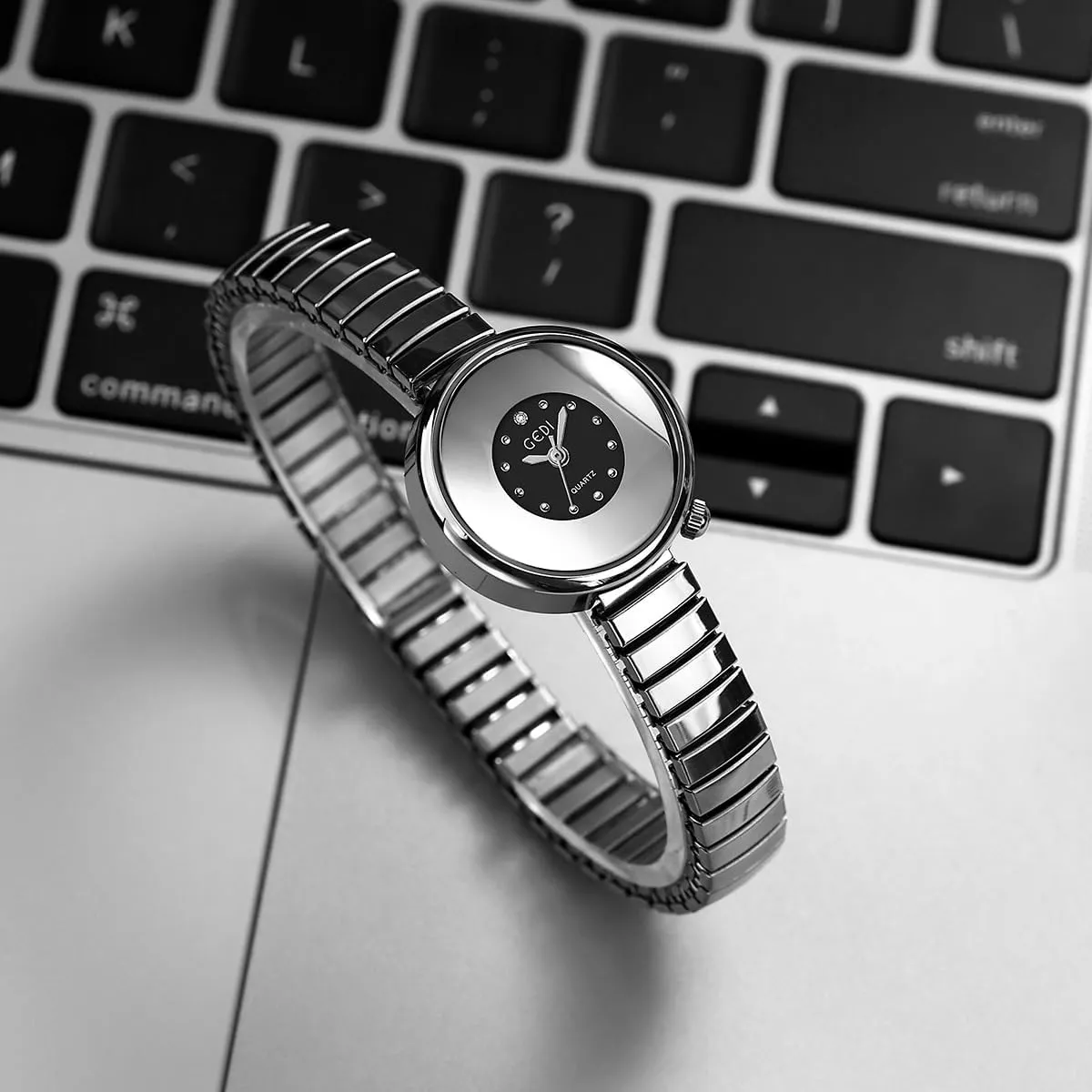 Gosasa Elegant Women's Quartz Watch Stainless Steel Expansion Band Elastic Strap Small Dial Waterproof Minimalist Ladies Analog Dress Watches Gift for Women