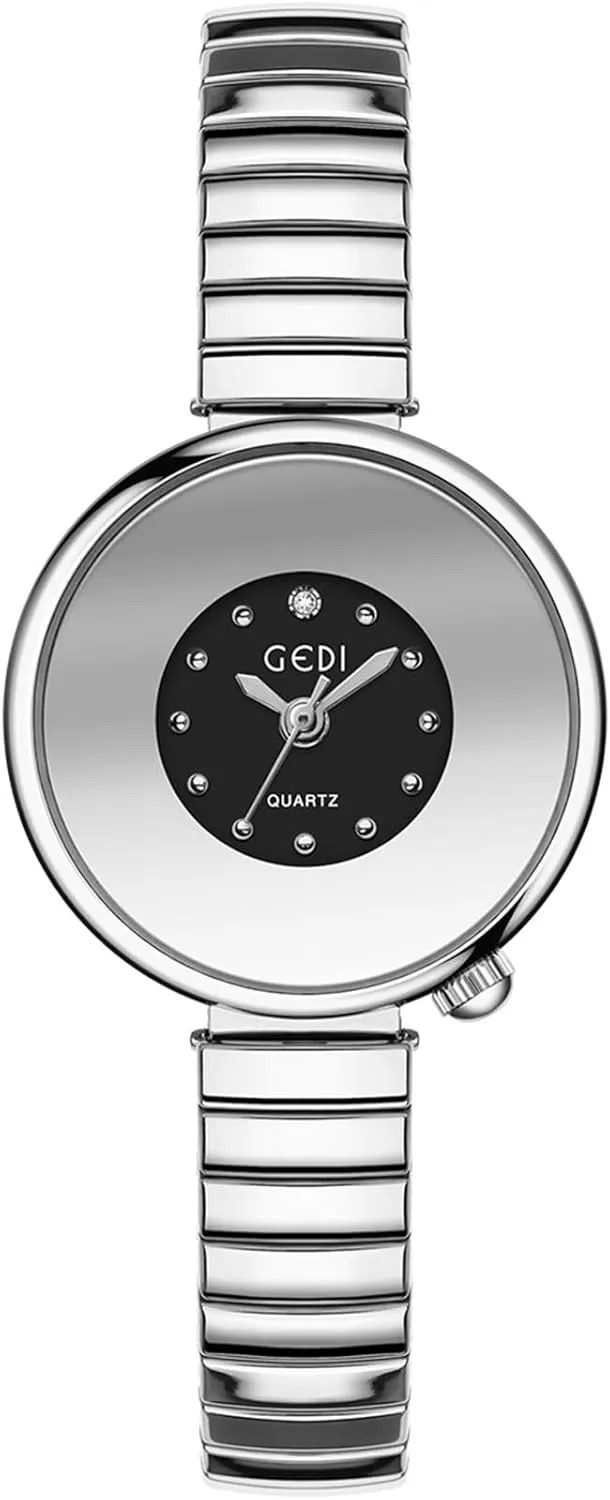 Gosasa Elegant Women's Quartz Watch Stainless Steel Expansion Band Elastic Strap Small Dial Waterproof Minimalist Ladies Analog Dress Watches Gift for Women