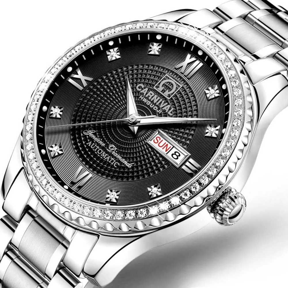 Gosasa Swiss Made Men Luxury Gold Watches,Automatic Analog Display Calendar Week Luminous Gold Stainless Diamond Watches (White) 