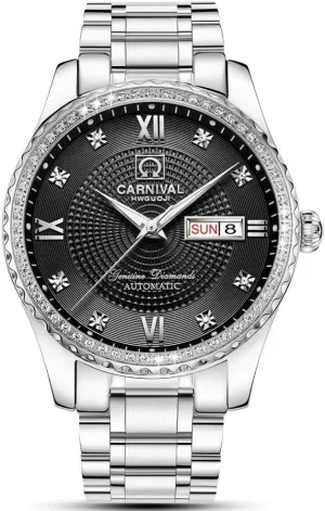 Gosasa Swiss Made Men Luxury Gold Watches,Automatic Analog Display Calendar Week Luminous Gold Stainless Diamond Watches (White) 