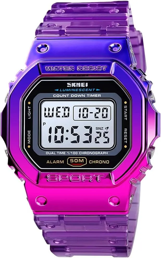 Gosasa Unisex Colorful Digital Sport PU Strap LED Quartz 5ATM Waterproof Wrist Watches for Men Women