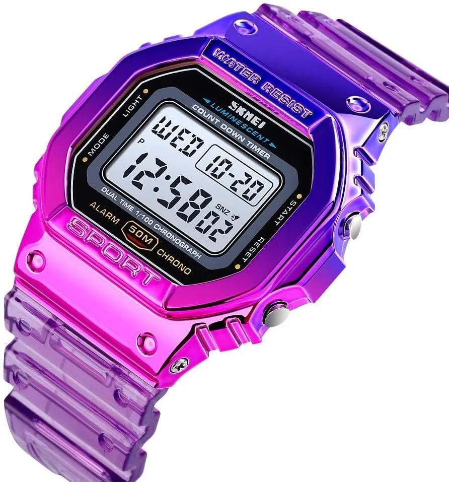 Gosasa Unisex Colorful Digital Sport PU Strap LED Quartz 5ATM Waterproof Wrist Watches for Men Women
