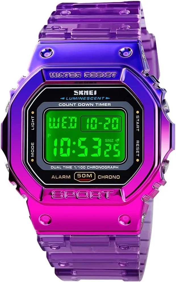 Gosasa Unisex Colorful Digital Sport PU Strap LED Quartz 5ATM Waterproof Wrist Watches for Men Women