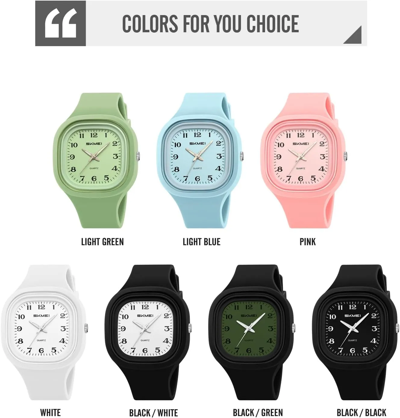 Gosasa Unisex Quartz Watch Minimalist Square Dial Womens Mens Casual Sport Analog Quartz Wristwatch with Silicone Strap Multiple Colors