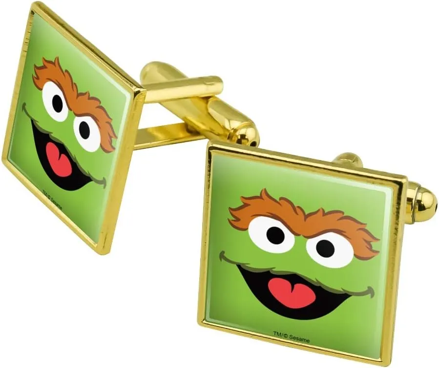 GRAPHICS & MORE Sesame Street Oscar The Grouch Face Square Cufflink Set - Silver or Gold